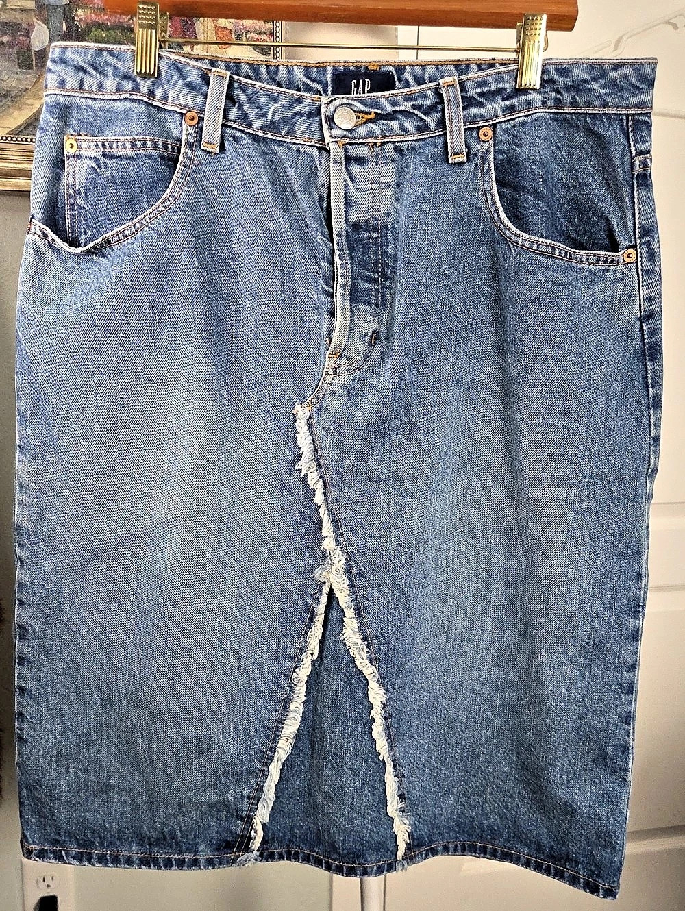 GAP Y2K Denim Midi Skirt Blue Size 14 Made In USA